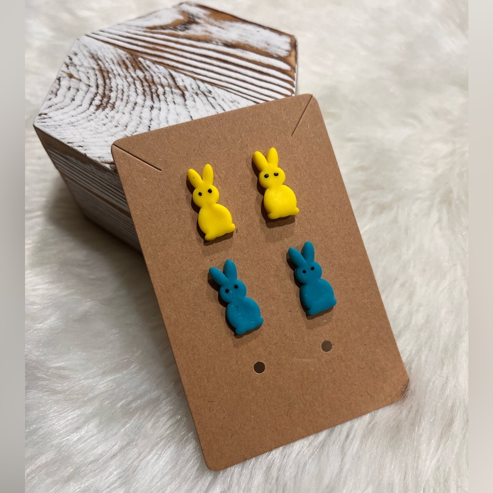 Blue Yellow Bunny Peep Polymer Clay Earrings